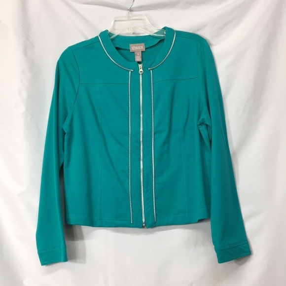 Chico's Jackets & Blazers - Chico’s Women’s Teal Zip-Up Jacket Size 1 Like-NEW